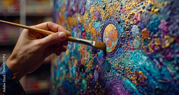 Fototapeta A person painting a colorful painting with a brush