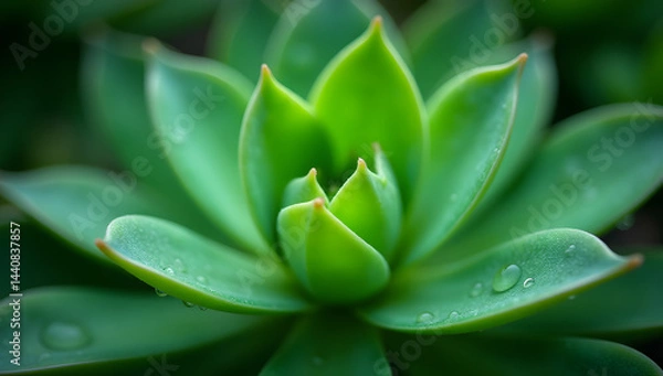 Obraz Vibrant green succulent with pointed leaves and water droplets showcasing glossy texture