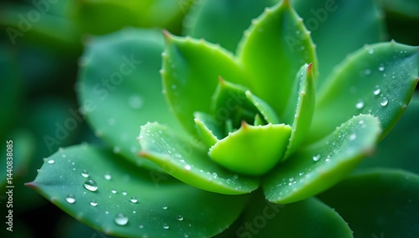 Obraz Vibrant green succulent with water droplets on fleshy leaves