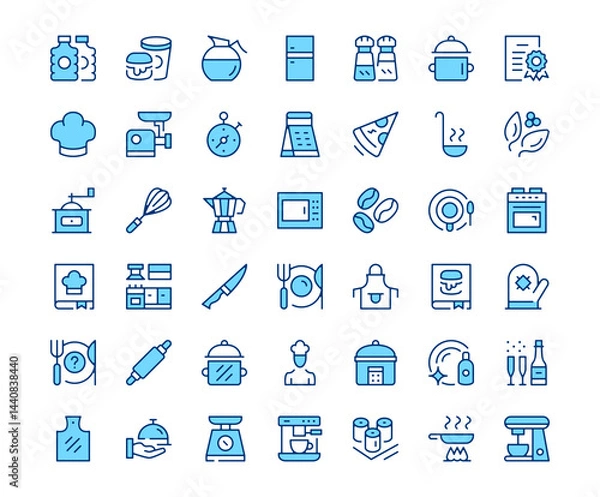 Obraz Cooking icons. Vector line icon set. Modern outline design. Blue concept