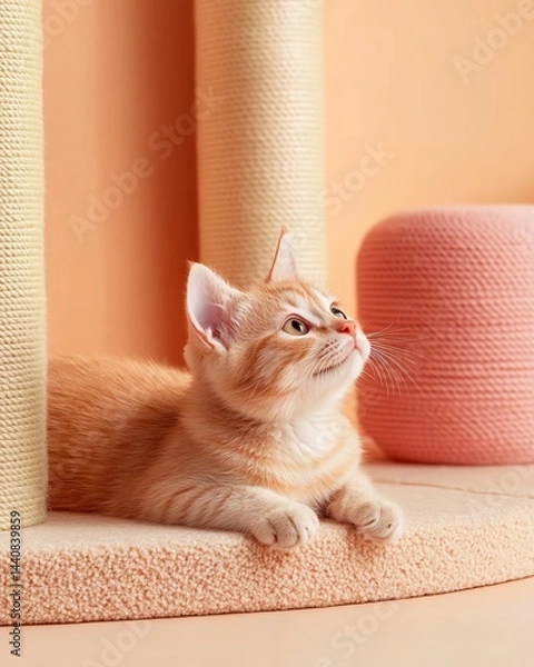 Fototapeta Cute playful kitten resting at home.