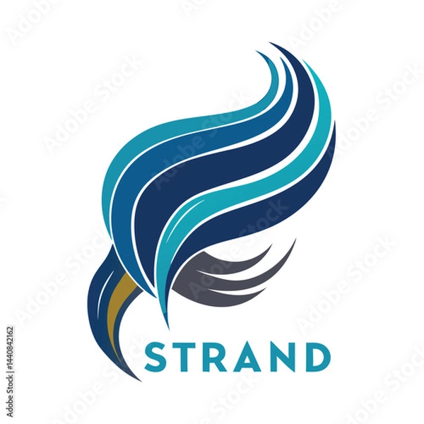 Obraz Flowing vector logo design for a modern hair care brand featuring stylized hair strands in varying shades of blue