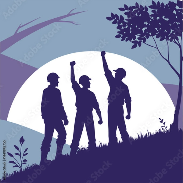 Fototapeta silhouette international workers day on white background