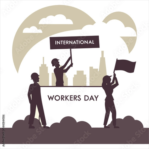 Fototapeta silhouette international workers day on white background