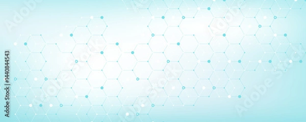 Fototapeta Modern health care or medical background design. Health care innovation concept. Horizontal header web banner. Abstract geometric background with hexagon shapes for medicine, science, chemistry.