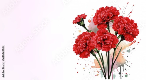 Obraz red carnations, a flower symbol of memory and sorrow, illustration. artificial intelligence generator, AI, neural network image. background for the design.