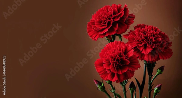 Obraz red carnations, a flower symbol of memory and sorrow, illustration. artificial intelligence generator, AI, neural network image. background for the design.