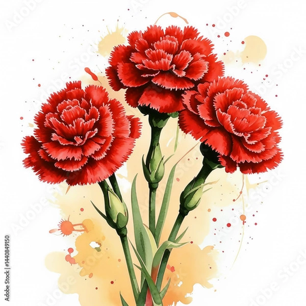 Fototapeta red carnations, a flower symbol of memory and sorrow, illustration. artificial intelligence generator, AI, neural network image. background for the design.