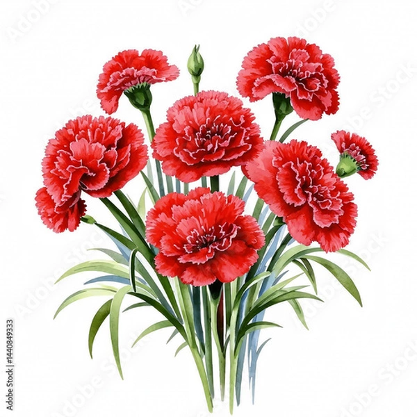 Obraz red carnations, a flower symbol of memory and sorrow, illustration. artificial intelligence generator, AI, neural network image. background for the design.