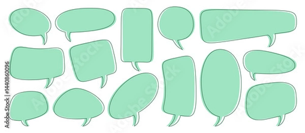 Obraz Doodle speech bubble set with various shapes on colored background. Cartoon thinking sign, chatting box or message bubble. Vector comic cloud or empty dialog frame. Editable stroke.