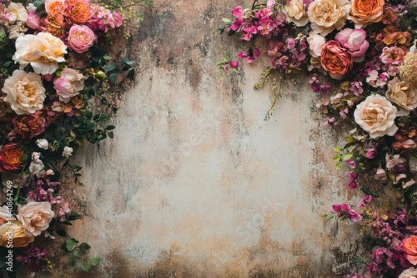 Obraz Flowers on Textured Grunge Concrete Background for Floral, Artistic, and Decorative Design Projects