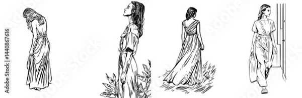 Fototapeta The slender outline of a woman in a flowing gown is ideal for fashion-related themes or promotional events