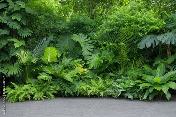 Fototapeta Lush green foliage creating a vibrant tropical atmosphere in a botanical garden setting