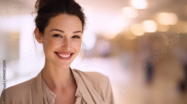Obraz Smiling woman with bright eyes and perfect teeth
