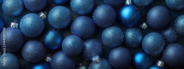Obraz A stunning array of dark blue Christmas tree ornaments in varying shades and shimmer, seen from above this holiday season