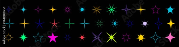 Fototapeta Futuristic stars icon collection. Multicolored stars. Set of white stars shapes. Abstract cool stars vector design. EPS 10.