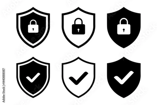 Obraz Security and Protection Icons Featuring Lock and Checkmark Symbols.
