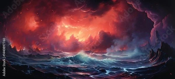 Fototapeta abstract colorful painting of a monster sea, ai generative