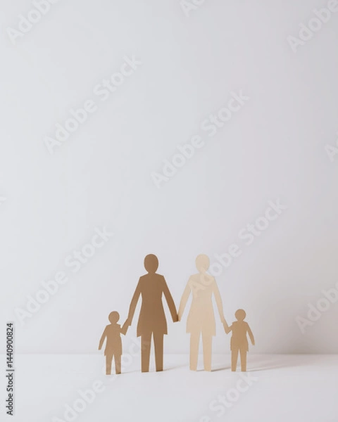 Fototapeta Paper chain dolls holding hands representing family unity  