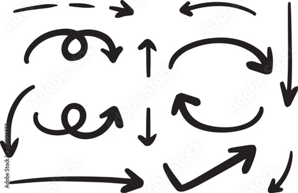 Fototapeta ベクターのペンの手書きの矢印セット 黒 矢印ハート装飾要素線画手描きスケッチ