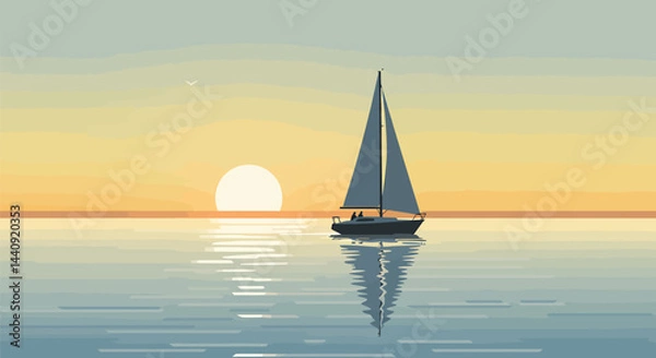 Fototapeta Minimalist Sailing Boat on Calm Sea