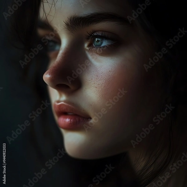 Fototapeta Womans Profile with Dramatic Light.