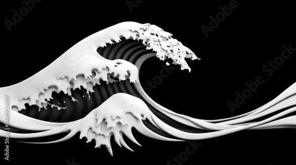 Fototapeta Wave in Monochrome: A striking monochrome artwork showcases the raw power and fluid beauty of a cresting wave, its foamy edges and dynamic lines conveying a sense of unstoppable force.