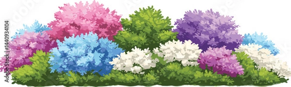 Fototapeta Vector watercolor blooming flower tree or forest side view isolated on white background 