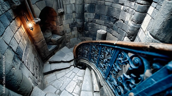 Obraz ゴシック建築の螺旋階段を描くシネマティックテクスチャ