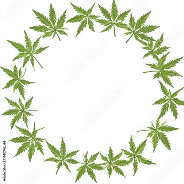 Fototapeta Cannabis leaf wreath, white background, design element
