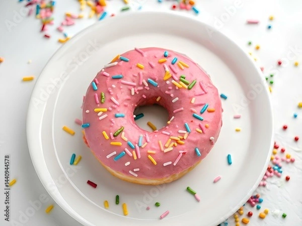 Obraz Donut with sprinkles on white background.