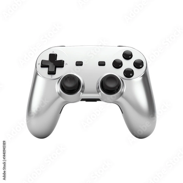 Fototapeta Stylish silver game controller on a white background
