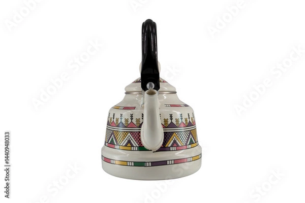 Fototapeta Vintage metal old kettle with patterns isolated on white background