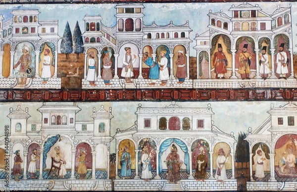 Fototapeta Sultan life on 18th century wall frescoes of famous Daria Daulat Palace