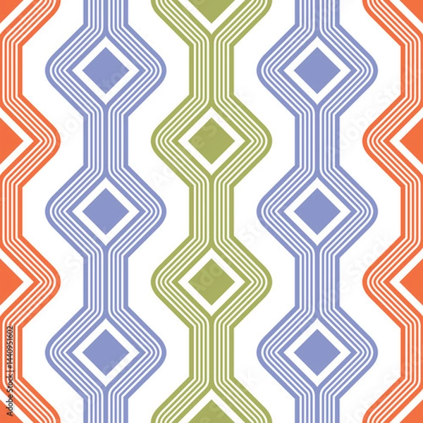 Obraz Decorative vertical multicolored stripes on a white background. Simple and elegant design in a contemporary ethnic style.  Abstract geometric vector illustration.