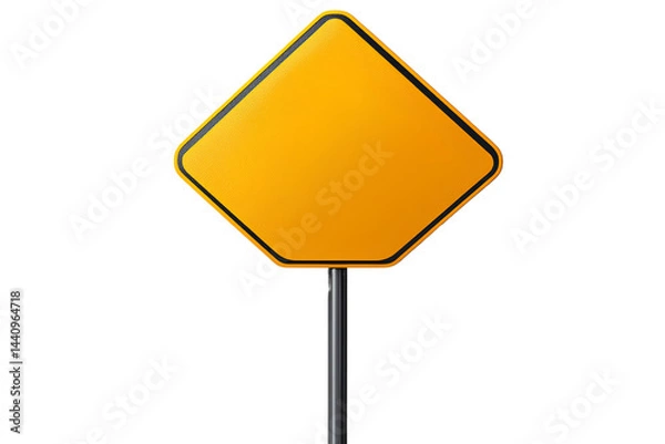 Fototapeta Empty yellow road sign on a pole, isolated on a transparent background