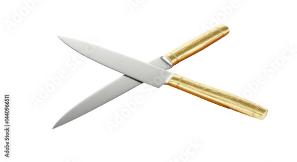 Fototapeta Isolated Two Crossed Knives with Golden Handles
