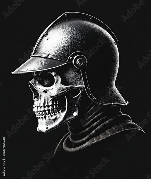 Obraz Profile of Skull in Medieval Helmet