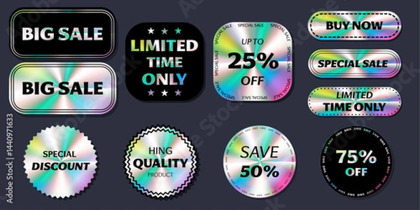 Obraz A set of holographic stickers for sales, discounts, high quality and a new collection. Illustration