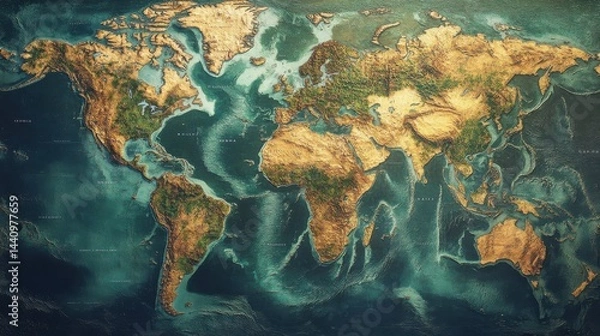 Fototapeta Exploring global trade routes world map high-quality image artistic aerial view economic connectivity