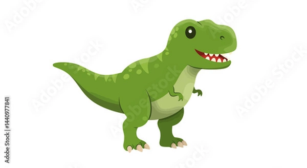 Fototapeta A Friendly Stylized And Bright Green Tyrannosaurus Rex Roars In A Charming Vector Illustration