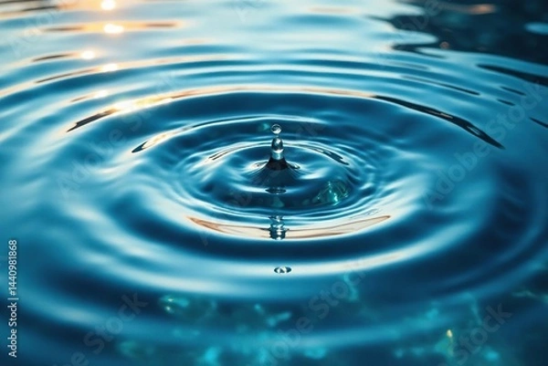 Fototapeta Rippling water surface, circular ripples from a central point , blue, tranquility