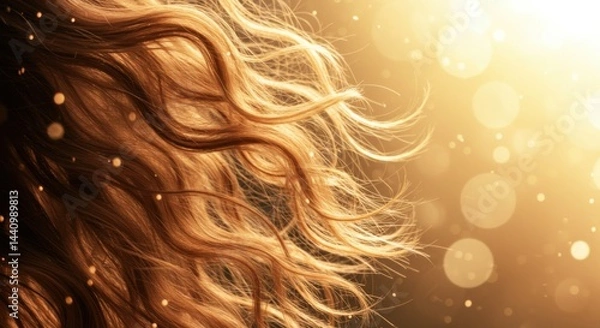 Fototapeta Shimmering golden hair flowing in soft sunlight  