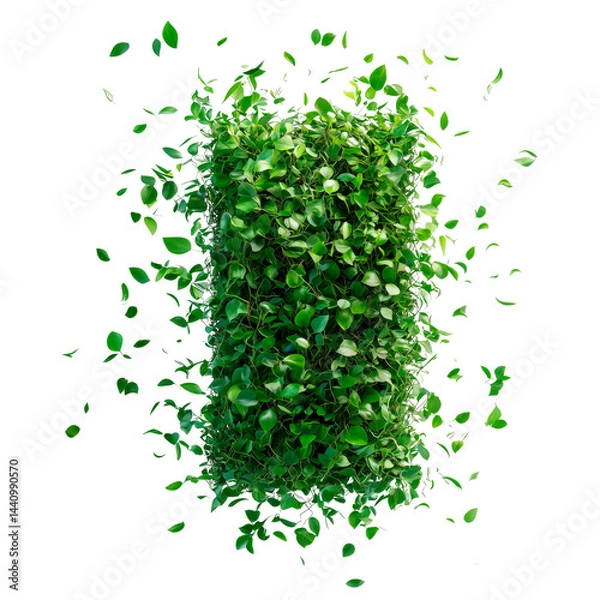Obraz Rectangular bush of green leaves with scattered foliage isolated on a transparent background. Dense flat greenery with soft texture and natural plant surface, suitable for nature and design projects.