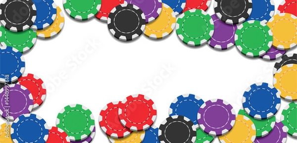 Fototapeta Colorful Casino Chips Rectangle Border Frame Scattered