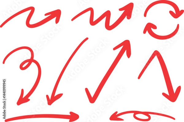 Fototapeta ベクターのペンの手書きの矢印セット 黒 矢印ハート装飾要素線画手描きスケッチ