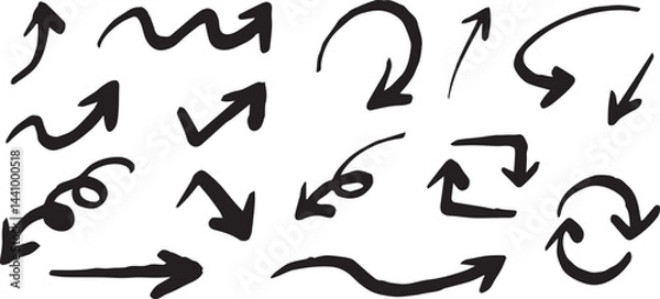 Fototapeta ベクターのペンの手書きの矢印セット 黒 矢印ハート装飾要素線画手描きスケッチ