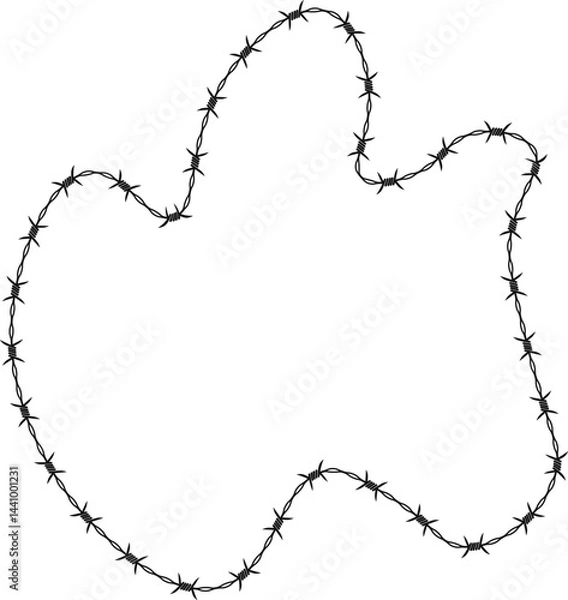 Fototapeta Wavy abstract shape outlined with a barbed wire border forming irregular curves.