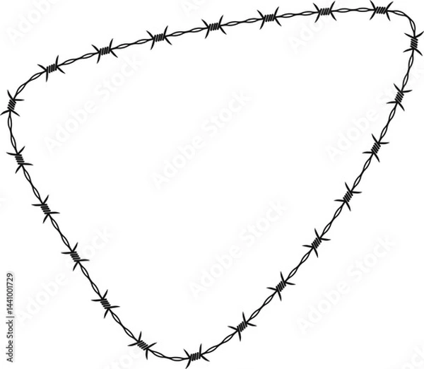 Fototapeta Barbed wire shaping a dynamic organic triangular figure with fluid motion.