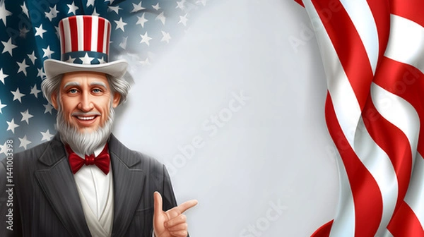 Obraz Illustration with Uncle Sam and the proud US flag, space for text